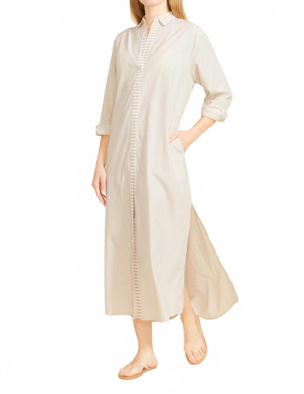 NEW SITANO riga striped maxi shirt dress in tan stripes